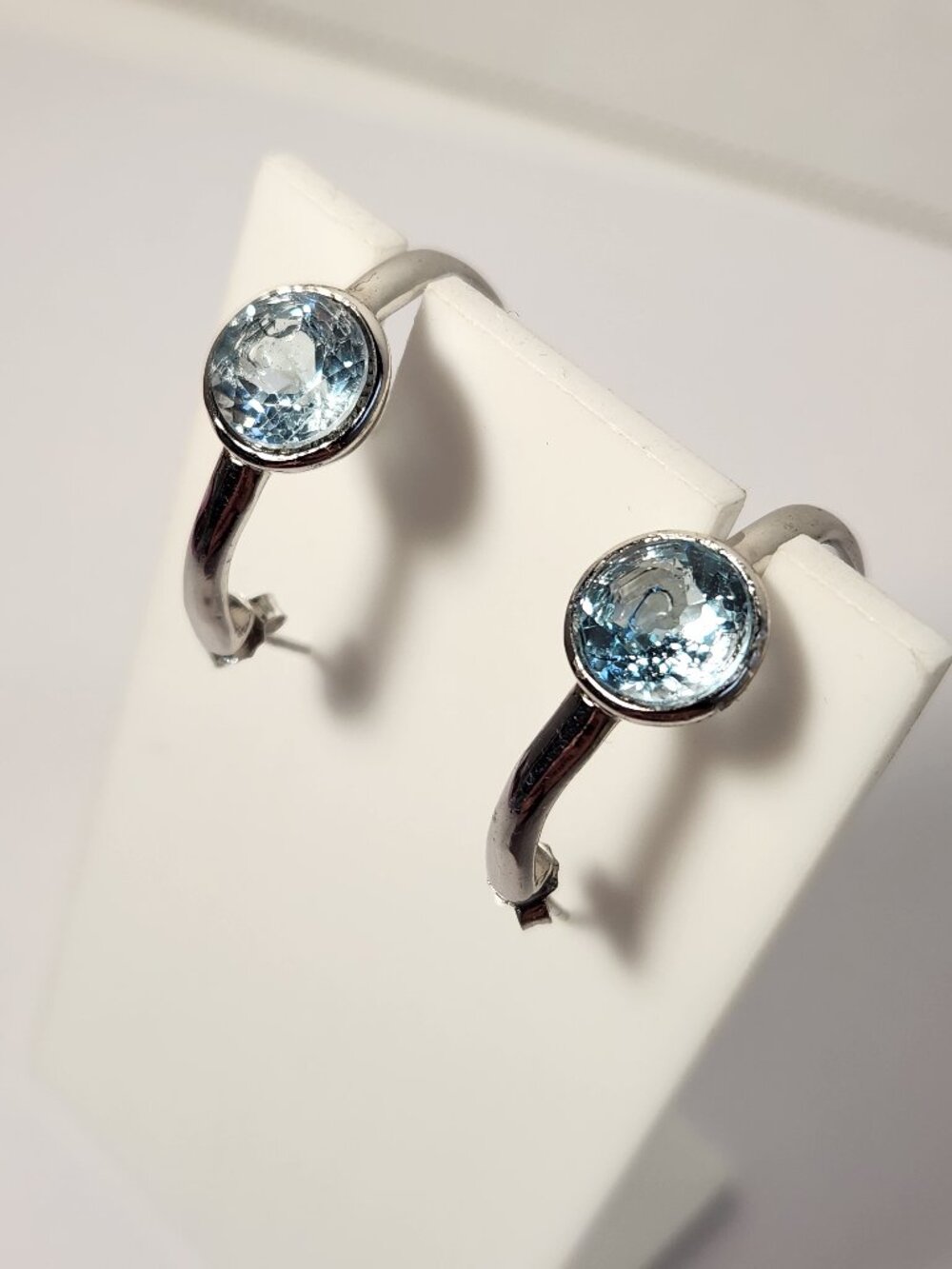 Vintage Natural Aquamarine 6ct 9mm 925 Silver Hoop Earrings 5.8g